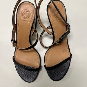 Tory Burch Black Women's Sandals with kitten heel and ankle strap